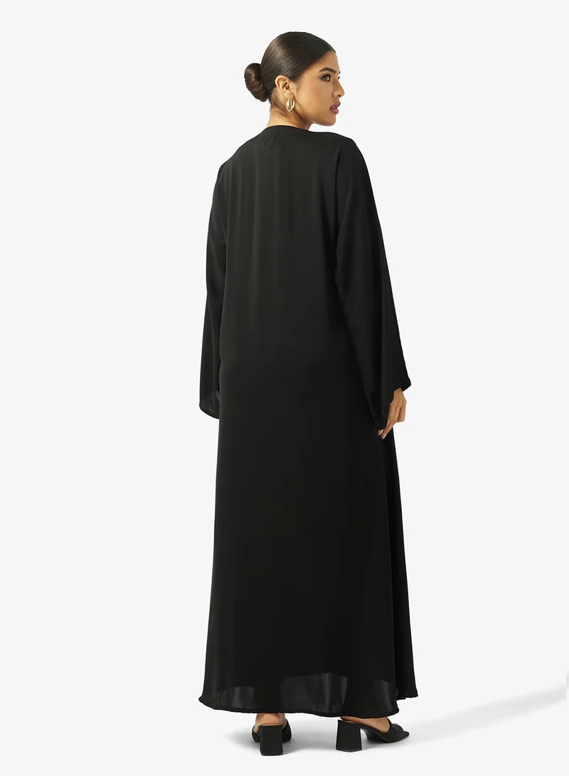 hayas closet Black Embroidered Abaya With Sheila